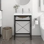 Elegant Bathroom Washbasin Frame in Black with Built-in Ceramic Basin, Powder-Coated Iron Stand, 59 x 38 x 83 cm, Modern Finish