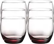 Stemless Champagne Glasses Set of 6, Hand Blown Clear Glass Wine Flutes, Crystal Bar Glassware, Water Highball Glass, Cocktails Glasses for Wedding, Party (11.2oz Pink, 6pcs)