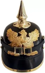 FR Badge German Prussian Helmet Brass Spike Leather Pickelhaube Helmet Black