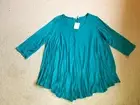 NWT Womens Top-GREEN ENVELOPE-teal green rayon knit flowy V-neck tunic 3/4 sl-3X