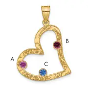 Ss/Gold Plated Sterling Silver/Gold-Plated 3 Birthstone Heart With Ss Bezel Family Pendant