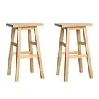 Set of 2 Beech Wood Bar Stools - Natural