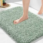 Light Green and White Bathroom Rugs Non Slip Washable 24x17, Ultra Soft and W...