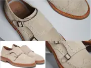 Brunello Cucinelli Double Monk Suede Pattern Shoes Brogues Monk-Strap 42