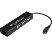 LAN Ethernet Adapter with 3 USB Port Hub with Micro USB Power for TV Streamin...
