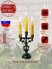 New! Candlestick cast -iron crucifixion Jesus Christ made in Russia