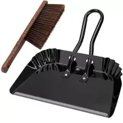 17In Metal Dustpan and Brush Set,Large Handheld Dust Pan and Wood Broom,Heavy...