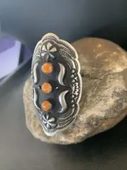 Orange Spiny Oyster Navajo Sterling Silver Ring Size 10 Adjustable 11658