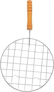 Totority Round Stainless Steel Grill Net with Easy to Use Wooden Handle Multi Purpose BBQ Rack for Grilling Fish Meat and More Enhanced Thickness for Durability and Strength