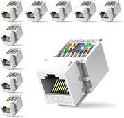 ZOERAX 10-Pack Cat6 Tool-Less RJ45 Keystone Jack, No Punch-Down Tool Required Module Coupler (Not Compatible with Patch Panel), White