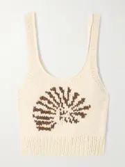 [ALIX OF BOHEMIA] ALIX OF BOHEMIA - Ansel Cropped Intarsia-knit Cotton Tank - Cream - small small Cream