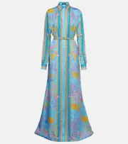 [Versace] Versace Underwater Barocco silk twill maxi dress AU 10 blue