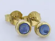 E072 GENUINE 9K 9ct Gold NATURAL Sapphire Round cabochon Bezel Stud Earrings