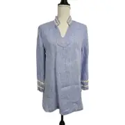 Chicos Rick Rack Trim V-Neck 100% Linen Tunic Top Blue Veil Women’s Sz 1.5/US 10