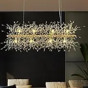 Modern Crystal Chandeliers Firework 12 Lights L90cm H40cm Sputnik Ceiling Light Fixtures 3 Colors Semi Flush Mount Chandelier Dandelion Pendant Light for Living Dining Room Kitchen Hallway Foyer