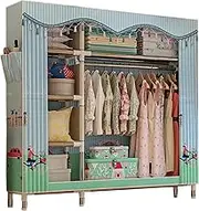 Portable Wardrobe Canvas Wardrobe,Portable Wardrobe Shelves for Bedroom,Foldable Clothes Closet Storage Organizer with Hanging Rail and Fabric Cover Clothes Rack