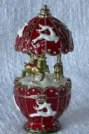 Ciel Collectables Holiday Carousal With Reindeer Trinket Box Made With Crystal