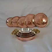 Hammered Copper Pans with Lid and Brass Handle Set of 5 Food-Safe Tin Lined