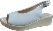 [Generic] Ladies Summer Solid Colour Leather Thick Bottom Slope Heel Large Size Buckle Fish Mouth Sandals Summer Beach Sandal