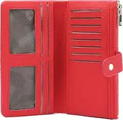 [SENDEFN] Women's Thin Leather Wallet RFID Blocking Large Purse with Multiple Card Slots and Zip Coin Compartment