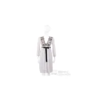 在飛比找Yahoo奇摩購物中心優惠-PAOLA FRANI 灰色蕾絲繡花V領洋裝(附腰帶)