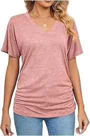 [Generic] Presencte New Casual Pullover V-Neck Solid Color Loose Ladies Tops, Loose, Simple and Versatile