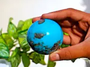 Rare High Quality 65MM Pyrite Sky-Blue Turquoise Stone Metaphysical Sphere Ball