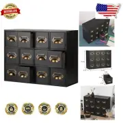 Compact 12-Drawer Apothecary Storage Cabinet in Black - Modern Desktop Organizer