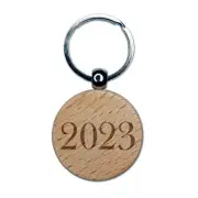 2023 Old Timey Font Engraved Wood Round Keychain Tag Charm