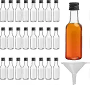 Mini Liquor Bottles (24 Pack) - Reusable Plastic 50ml Empty Spirit Bottles With Black Screw Caps And Liquid Funnel For Easy Pouring, Bottle Filling -
