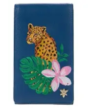 Anuschka Embroidered Leather Smart Phone Crossbody Bag-Royal Blue Leopard-NEW