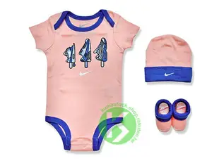 kumastock 特別入荷 0-6 個月嬰兒專用 NIKE AIR MAX 3 PIECE INFANT SET 三件組 淺粉紅 藍紫 球鞋冰棒 嬰兒服 包屁衣 嬰兒帽 嬰兒襪 最佳滿月禮 AJ (AN0119-A6P) !