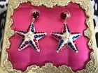Luly Lu "Valour" Vintage Red Blue Ivory White Nautical Star Swarovski Earrings