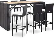 Patio Furniture Sets 7 Piece Outdoor Bar Set with Cushions Poly Rattan Black
