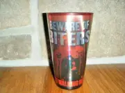 AMC THE WALKING DEAD BEWARE OF BITERS ZOMBIE RED TINT PINT GLASS 16 OZ COOL HTF!