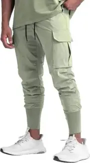 DIOTSR Mens Lightweight Joggers Pants, Cargo Athletic Large, Greyish Green