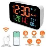 WiFi LED Digital Desktop Clock Dual Alarm Snooze Calendar Thermometer Hygrometer