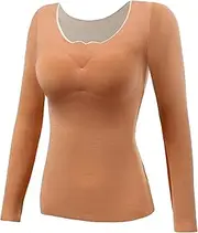 [Generic] Thermal Baselayer Top | Women's Thermal Baselayer Winter Shirt,Cold Weather Sweat-Absorbent Exercise Fashion Wear for Hiking, Skiing, Camping, Fitness, Riding Khaki