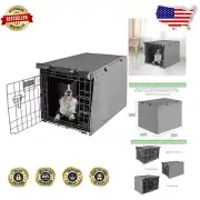 Stylish Grey Dog Crate Cover with Multiple Panels for Easy Access & Privacy