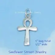 Silver Ankh Charm Pendant Egyptian Cross Silver Plated 05008-P