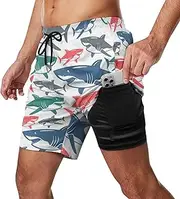 [Feorafei] Men's Quick-Dry Swimming Trunks 7 Inch with Compression Liner 2 in 1 Beach Swim Board Shorts with Pockets