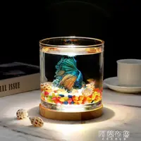 在飛比找樂天市場購物網優惠-魚缸 燈光創意加厚魚缸透明玻璃斗魚缸小型觀賞辦公室客廳桌面孔