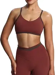 [Aoxjox] Women's Color Block Workout Sports Bras Fitness Backless Padded Blair Bra Athletic Yoga Crop Tank Top