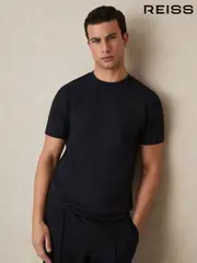 Reiss Navy Blue Bradley Interlock Jersey Crew Neck T-Shirt (E04270) | $135