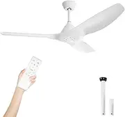 USOR 52 Inch Ceiling Fan with Remote Control Outdoor Ceiling Fans No Light 3 Reversible Blades, White Ceiling Fan for Patios Farmhouse Bedroom Living DC Motor