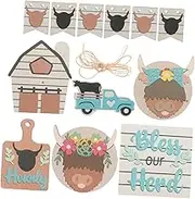 CIMAXIC Wooden Sign Decor Cow Party Decorations Tiered Tray Ornaments Rustic Home Decor for Birthday Party