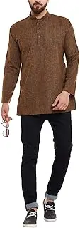 [Sojanya] Men's Juniper Short Kurta Cotton Linen Blend, Juniper Green, XXL