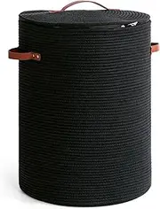 CHICVITA Tall Laundry Basket with Lid, Large Laundry Hamper for Bedroom, Laundry Bin for Clothes, Blankets, Toys, Decorative Woven Basket for Living Room, 15 x 20 inches, Black