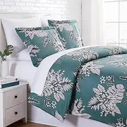 [Southshore Fine Living, Inc.] 100% Cotton Duvet Cover Queen Size - Luxurious Silky Soft Floral Bedding, 300 Thread Count Sateen, Machine Washable Full/Queen Comforter Cover, Floral Green