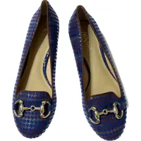 在飛比找蝦皮購物優惠-🍄咪の全新好鞋子 Miss Sofi 藍紫千鳥格紋金屬釦環楔